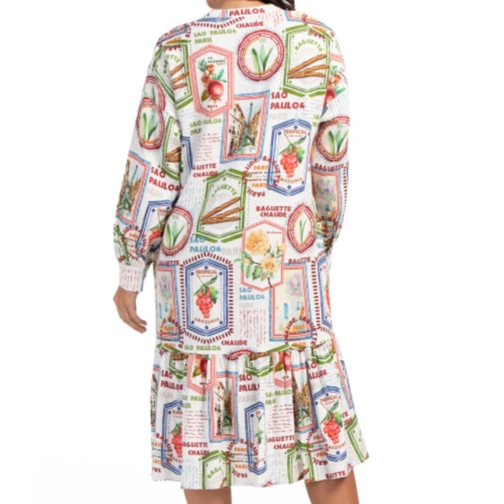 NWT MAISON D'AMELIE Linen Blend Tile Print Long Sleeve Dress With Pockets US L - Picture 5 of 10